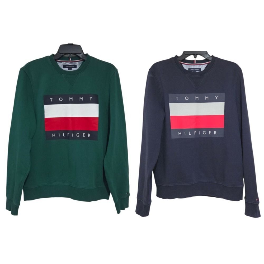 Tommy Hilfiger Men's 2pc Sweatshirt Large‎ Logo Size M Blue And Green